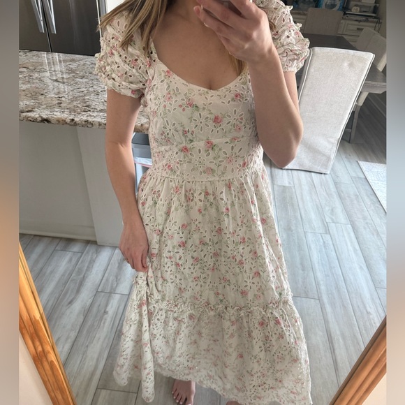 LoveShackFancy Target Floral Eyelet Midi Dress Size 12 - Picture 3 of 6